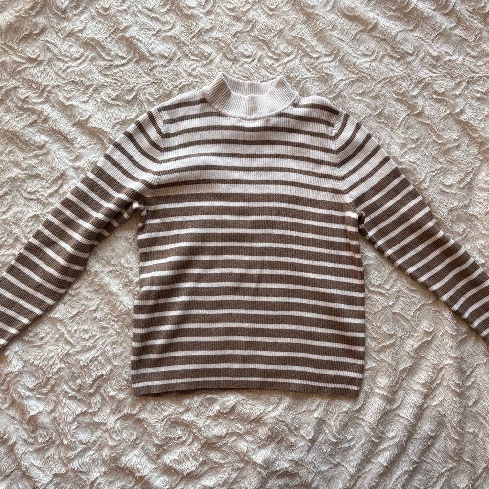 Ribbed Striped Sweater in Brown and White